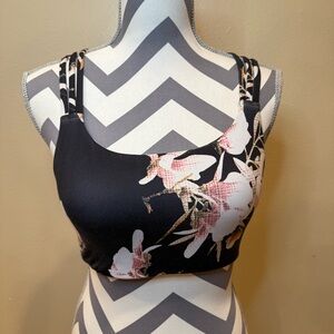 Athleta Black Floral Sports Bra